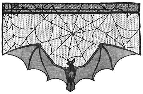 Halloween Kamin Tuch Fledermaus Spinnennetz Spitze Ofen Tuch für Wohnzimmer Kamin (schwarz)