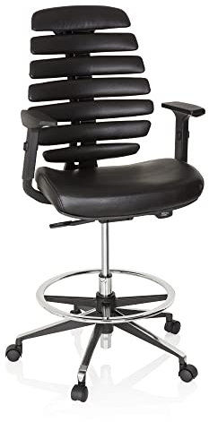 hjh OFFICE Counterstuhl Ergo LINE II Work Leder Schwarz Arbeitsstuhl mit Fußring, höhenverstellbar