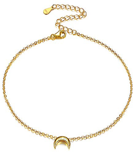 Bracelet de Cheville Femme Or Argent Personnalisable Chaîne Cheville Lune Lettre Gravé Bijoux pour Vacance
