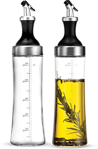 Superior Glass Oil Bottle Drizzler 500ml (2-Pack) Modern Olive Oil Dispenser Bottles for Cooking - Wide Opening for Easy Refill & Cleaning - Lead-Free Glass Oil and Vinegar bottle, BPA-Free Cruet Set