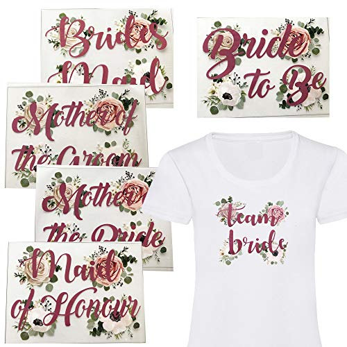 Blue Planet Fancy Dress Team Bride Rose Gold FLORAL Iron on T Shirt Transfer Transfers Stickers for Hen Night Party Do Accessories (Bride to Be)
