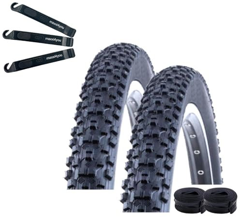 2 x Kenda K-1027 MTB Fahrradreifen Schwarz 52-584 (27.5 x 2.10) + 2 passende Schläuche AV inkl. maxxi4you Reifenheber