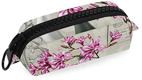 MONTOJ Federmäppchen mit großem Fassungsvermögen, lila Blumen, Vase, Make-up-Pinsel, Organizer-Tasche aus Segeltuch