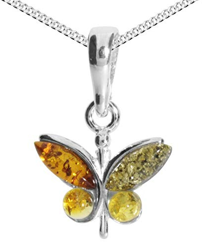 Kette mit Anhänger - Schmetterling - Silber 925/000 mit Bernstein