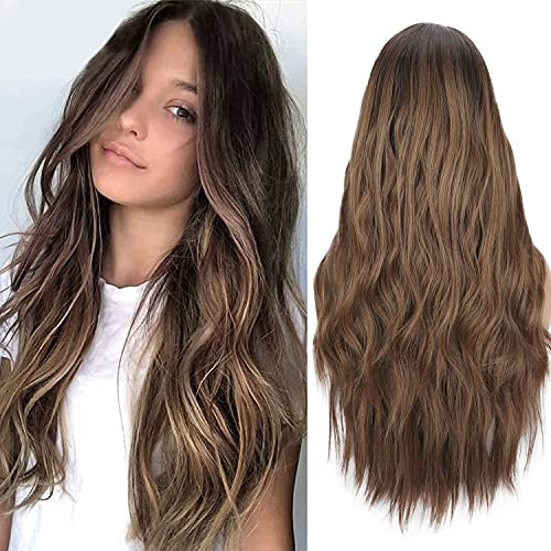 ColorfulPanda Damen Perücke Dunkelbraun, Ombre Braun Lang Lockig Natürlich Synthetische Haar Perücken Für Frauen, Alltag Cosplay Kostümparty Halloween Brown Wig 26 Zoll