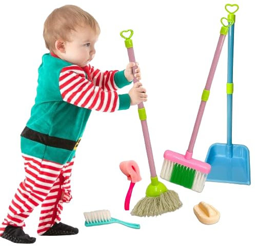Kingsport Kids Pretend Cleaning Toy Mini Broom Dustpan Set Playset for Children House Brush Sponge Sweeping Cleaning Toys For Girls Boys Housekeeping Household Toy Set