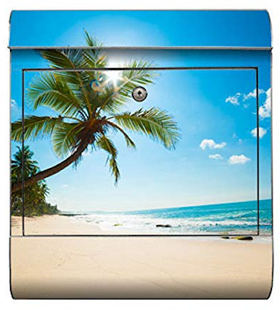 motivX-Ideenwerkstatt Briefkasten Kombi Wandbriefkasten mit Motiv Strand mit Palme