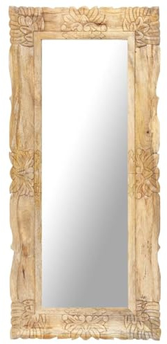 vidaXL Spiegel 110x50 cm Massivholz Mango | Einzigartiges Blumenmuster von Hand, perfekt für jeden Raum, aus robustem massivem Mangoholz