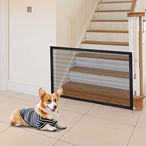 Nobleza - Cancello Magico per Cani 110 x 72 cm, Barriera di Sicurezza Pieghevole in Rete, Barriera di Sicurezza Estensibile, Cancelletto per Cani per Scale e Corridoi, Interni ed Esterni