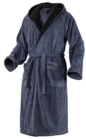 Mount Swiss Bademantel Damen Herren ARBON mit Kapuze aus edler Baumwolle I Morgenmantel flauschig I Frottee Farbe: anthrazit, Grösse: XL