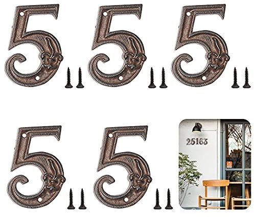 Zayookey 5 pezzi Numero Civico in Ghisa 12 cm Numero di Indirizzo Rustico Numeri delle Cassette Postali Esterno Metal House Numbers con 2 Viti (Qualsiasi cinque numeri)