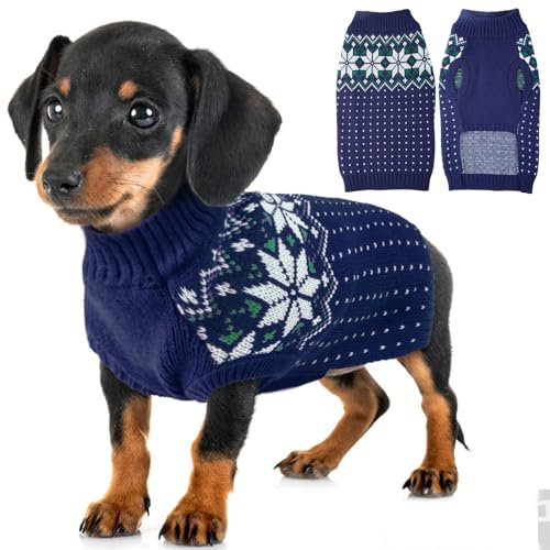KATZINST Weihnachtspullover für Kleine Hunde, Hundepullover Fleece in Blau, XS für Französische Bulldogge, Dackel, Chihuahua, Yorkshire