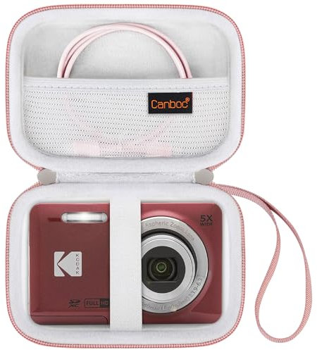 Canboc Hard Case for Kodak PIXPRO Friendly Zoom FZ55 / FZ53 / FZ45 16MP Digital Camera, Mesh Pocket fits SD Card, USB Charging Adapter, USB Cable, Rose Gold