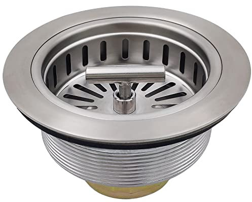 EADOT 3.5 Inch full SUS304 Kitchen Sink Drain Strainer Assembly with Strainer Basket And Drain Stopper Brushed Nickel