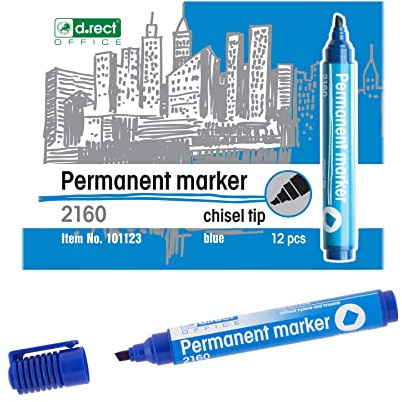 D.RECT - 2160 CT Permanentmarker | Wasserfest und Schnell-Trocknend | für Viele Oberflächen | Sichere Tinte | Blau - 12 Stück