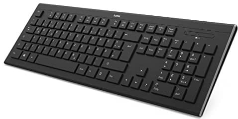 Hama Kabellose Tastatur Cortino (ergonomische Tastatur, deutsches Tastenlayout QWERTZ mit Nummernblock für PC und Laptop, Flache Tastatur mit 12 Media-Tasten, höhenverstellbare Funktastatur) schwarz