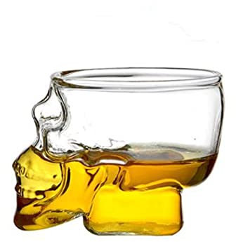 YWINETO Kreative TotenkopfTasse, lustig, Totenkopf, Glas, Weinglas, klares Glas, Neuheit, Schnapsgläser, Skelettbecher, Halloween, Trinkgeschirr, geschnitztes Design, Küche, Esszimmer, Unterhaltung,