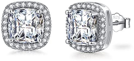 SNORSO Clous D'oreilles Argent Pour Femme Fille, Boucles d'oreilles Zircon Cubique Carré, Boucles d'oreilles Diamant Pierre de Naissance Avril, Cadeau Anniversaire Mariage pour Femme Fille