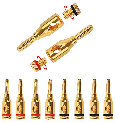 KUOQIY 10 PCS 24K Gold Plated Banana Plugs, 4mm Speaker Plug Connectors, for Musical Audio & AV Receiver, 5 Red + 5 Black