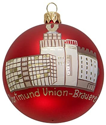 mgc24 Weihnachtskugel Christbaumkugel Baumschmuck Glas handbemalt Ø 8cm - Motiv Dortmund Union-Brauerei, rot