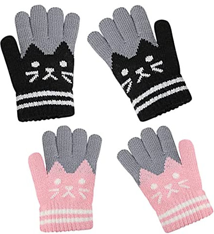 truem 2 Stück Kinderhandschuhe, Kinder Fingerhandschuhe Herbst Winter Warm Handschuhe Fäustlinge, Kinderhandschuhe mit Plüsch Futter Süß Gloves Skihandschuh, 3-8 Jahre alt, Jungen und Mädchen