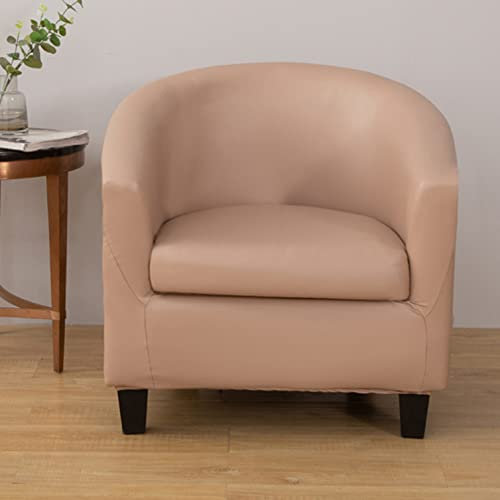 YOPOIY 2 Stück Wasserdicht Sesselbezug PU Leder Sesselhusse Einfarbig rutschfest Tub Club Stuhlbezüge für Wohnzimmer Essen -Hellbraun-Einheitsgröße
