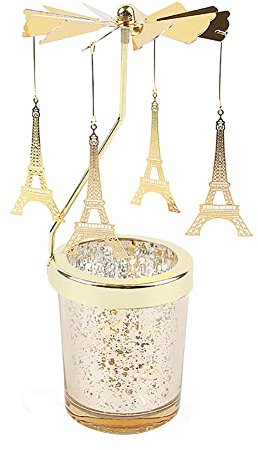 Windlicht Teelichtkarussel aus Glas Teelichthalter,Karussell Teelichter Kerzenhalter,Motiv Eiffelturm Windlichter Teelicht Kerzen-Halter Geschenk Dekoration für Hochzeit,Geburtstag,Weihnachten