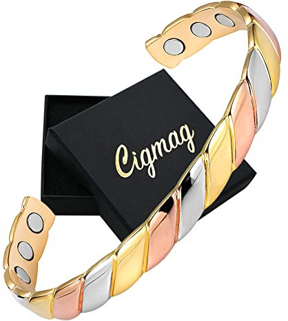Cigmag Lymphatic Drainage Copper Bracelet for Women Ultra Strength Magnet Solid Pure Copper Magnetic Bracelet Adjustable Cuff Bangle with Present Box (Tricolour Pattern)