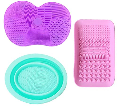 3 Couleurs Tapis de Nettoyage pour Pinceaux de Maquillage, Nettoyant pour Pinceaux en Silicone pour Pinceaux Cosmétiques (violet/vert/rose)
