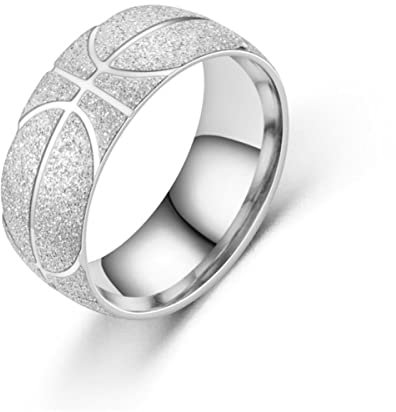 YAHOYA 8mm Mode Einfache Männer Basketball Logo Ringe Matte Edelstahl Ringe für Männer Frauen Baskeball Fans Schmuck