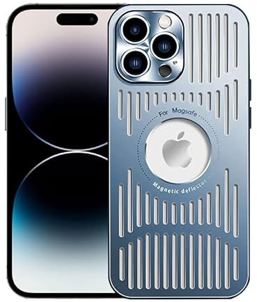 SZJLDS für iPhone 14 Pro Max 6,7 Ultra Dünn/Slim Hülle Kompatibel mit MagSafe, Aluminiumlegierung Wärmeableitung Hohl Handyhülle Kratzfest, Militärischer Fallschutz, Stoßfest Schutzhülle(Blau)