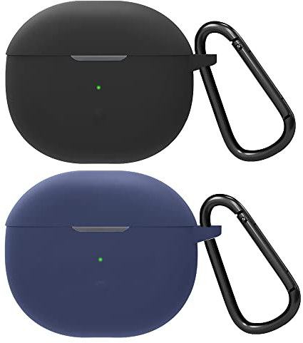 Blueshaweu Silikonhülle Kompatibel mit SoundPEATS Air3 Deluxe Kopfhörer, 360 Grad Voller Schutz, Hochwertiges Silikon mit Karabiner (schwarz+blau)