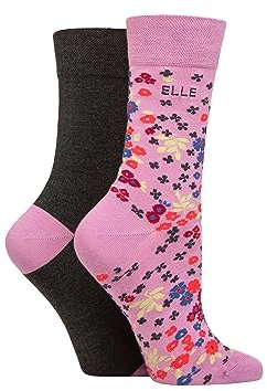 ELLE Ladies Soft, Breathable & Cooling Bamboo Patterned and Plain Colourful Socks in a Multipack of 2 Pairs (as8, numeric, numeric_4, numeric_8, regular, regular, Smokey Pink)