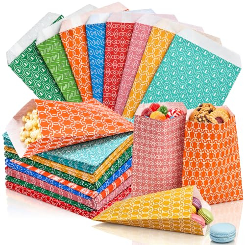 Hacaroa 320 Stück Papiertüten für Oster-Leckereien, 12,7 x 17,8 cm, klein, bunt, Partyzubehör, biologisch abbaubar, Süßigkeiten-Buffet-Tüten, Geschenktüten für Geburtstag, Babyparty, Hochzeit