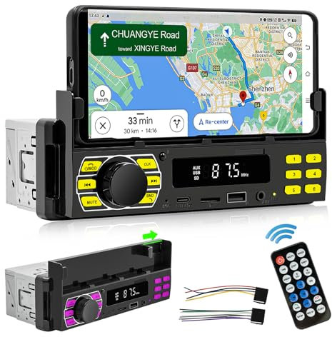 CAMECHO Single Din Car Stereo with Bluetooth Hands-Free Car MP3 Player Support App Control/FM/AUX-In/TF/USB/Type-C/7 Coloured Lights