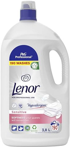 Lenor Professional Sensitive Hipoalergénico, dermatológicamente testado Potenciador Para Ropa/Suavizante Para Ropa 190 Lavados, 3.8 l, Suavidad Y Frescor Irresistibles Diseñadas Para Profesionales
