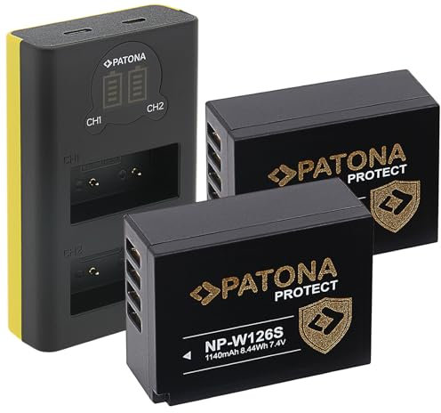 PATONA LCD Chargeur Double USB-C avec 2X NP-W126S Protect V1 Batterie Rechange pour Fuji NP-W126 W126S Batteries Compatible avec Fujifilm FinePix HS30EXR HS33EXR HS50EXR X-T20 X-H1 XT3 XT100 XPRO3