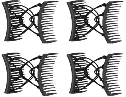 Lot de 4 pinces à cheveux élastiques à double peigne extensibles pour cheveux épais Peignes magiques vintage réglables Accessoires de coiffure Noir
