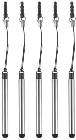 QUARKZMAN 5Pcs Stylos Stylet Métalliques Rétractables en Métal pour Téléphones, Mini Stylets Capacitifs pour Tous Les Appareils à Écran Tactile, Argent