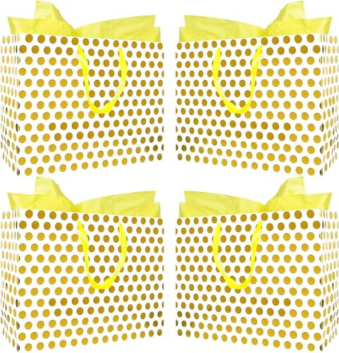 4 Pack 16.5 Extra Large Gift Bags with Tissue Paper for Mother's Day, Birthday Party Presents Any Occasions (Yellow)