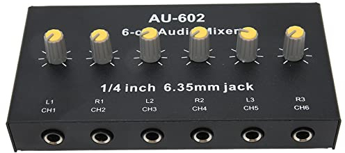 Audio-Mixer, 6 Mono-Kanäle, 3 Stereo-Kanäle, Rauscharmer 6,5-mm-Eingang/Ausgang, Line-Stereo-Sound-Mixer, für Gitarren, Bass, Keyboards, Mikrofon