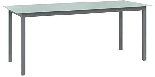 Rantry Table de jardin gris clair, 190 x 90 x 74 cm, aluminium et verre, table d'extérieur, table de terrasse, table de jardin, tables extérieures, décoration de meubles