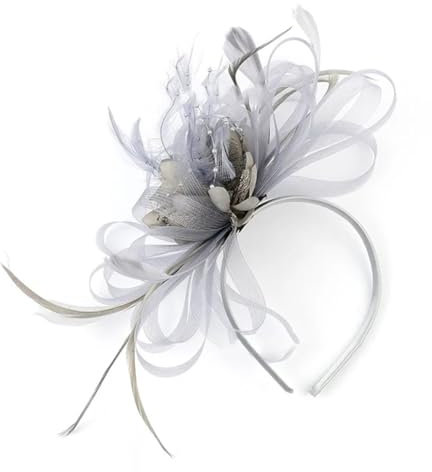 Damen-Kopfschmuck, Fascinator, Bankett, Feder-Kopfschmuck, Hochzeit, Party, Brautschmuck, Tiara, Grau