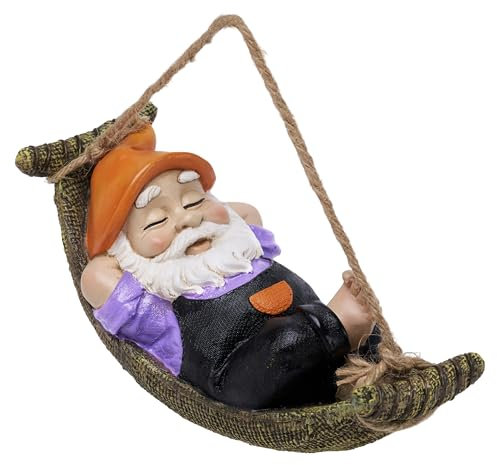 TERESA'S COLLECTIONS Garden Ornaments Outdoor, Tree Hanging Ornament, Black Clothes Hanging Cute Sleeping Gonk, Waterproof Resin Gnomes Ornaments, Garden Gifts, Indoor Outdoor 18.3CM