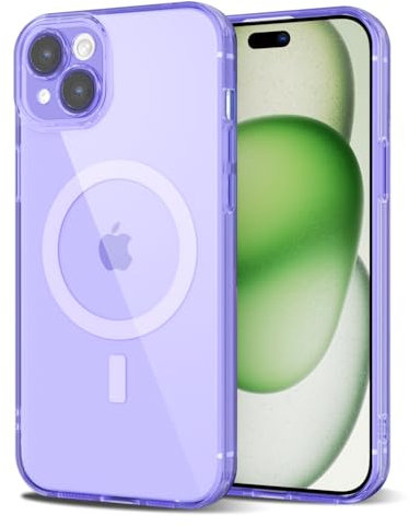 Svanove for iPhone 15 Case Clear Compatible with Magsafe, Fluorescent Transparent Magnetic Magnet Mag Case, Slim Thin Bright Silicone Grip & Shockproof Bumper Camera Cover, Purple Lavender Lilac