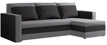 FORNIRO 24 Loft Ecksofa mit Schlaffunktion und Bettkasten - Sofa mit 3 Sitzen und Robustem Überzug - Universal Schlafcouch L-Form - Modern Couch - 225x130x75 cm - Graphit-Grau