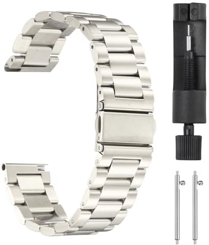 sourcing map Stainless Steel Watch Bands 20mm Metal Plating Butterfly Clasp Quick Release Solid Steel Chain Watchband Replacement with Adapter Fits Smart Watch for Men Women, Starlight Color