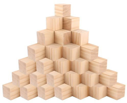 APACALI 30 Stück Holzwürfel 50x50x50mm, Natur Holzwürfel Blanko, Holzblöcke zum Basteln, Quadratische Unbehandelte Holz Würfel für DIY, Stempel, Mathematik, Bausteine, Spielsteine, Puzzle