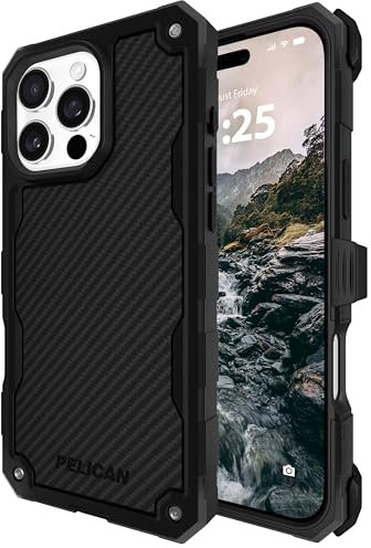 Pelican Shield iPhone 16 Pro Max Case [Compatible with MagSafe] Rugged Phone Case w/ 21ft Military-Grade Drop Protection - Heavy Duty Phone Cover w/Belt Clip Holster for iPhone 16 Pro Max - Carbon