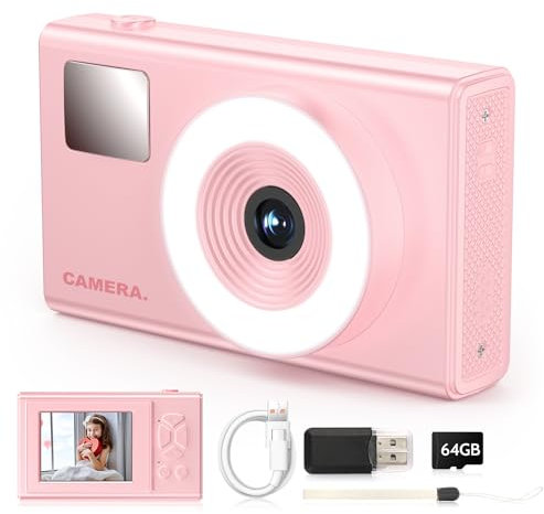 Compacta Camara Digital Vintage, Camara de Fotos Digitales para Niños, Principiantes, Adulto, Tarjeta SD de 64 GB, 48MP 4K FHD, Zoom 16X, Luz de Relleno